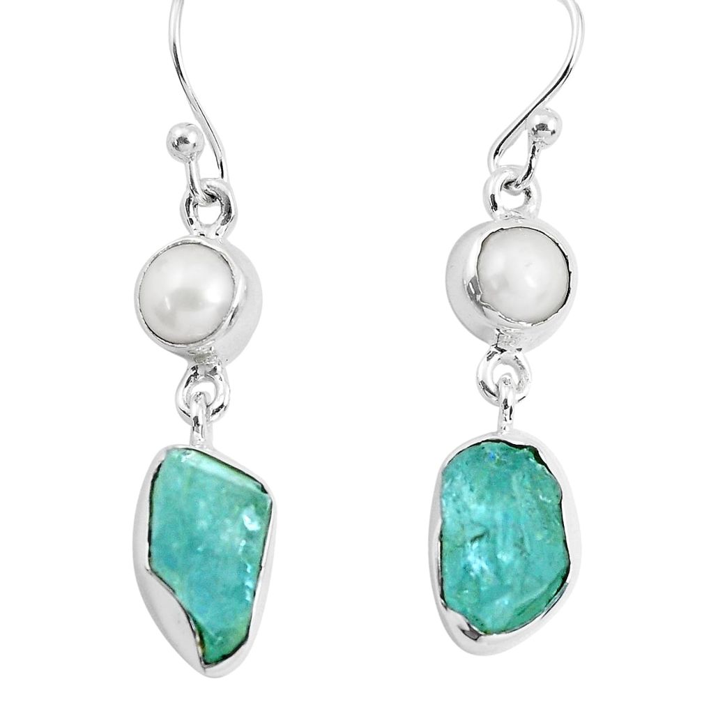 11.20cts natural aqua aquamarine rough pearl 925 silver dangle earrings p51724