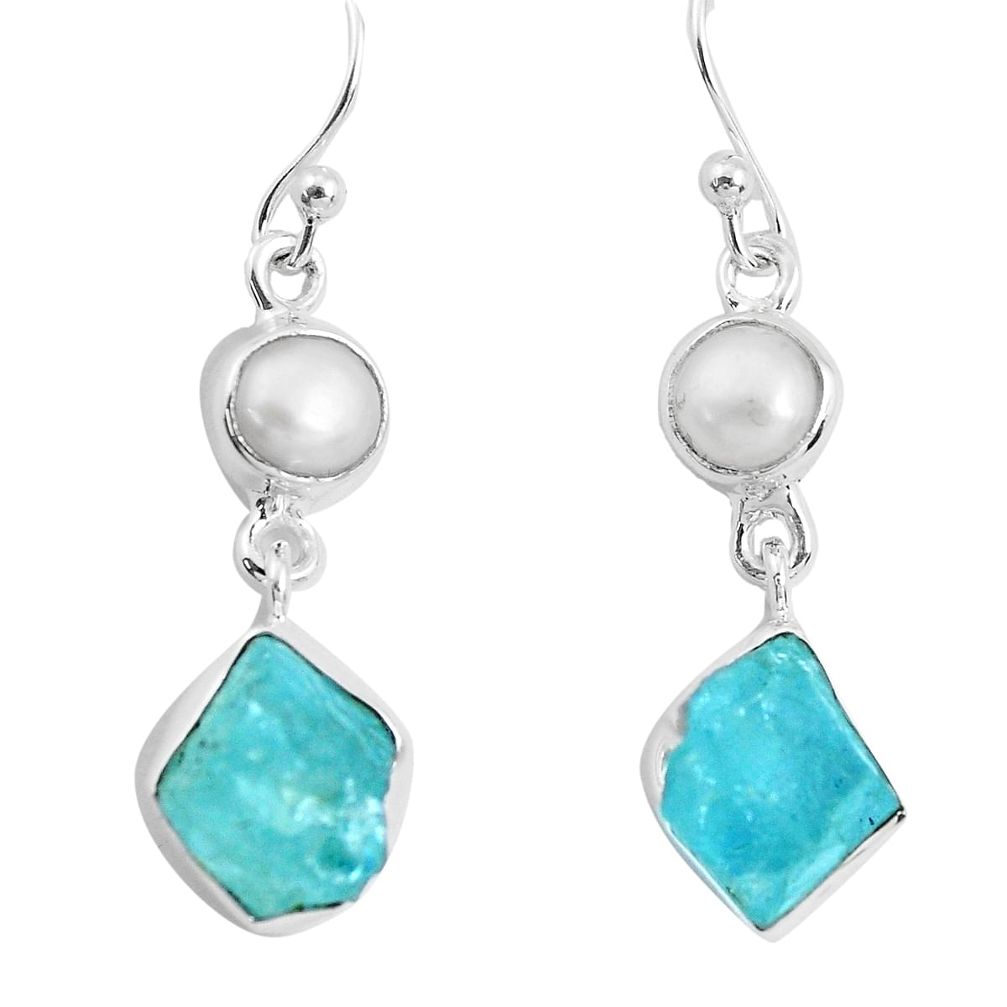 12.96cts natural aqua aquamarine rough pearl 925 silver dangle earrings p51725