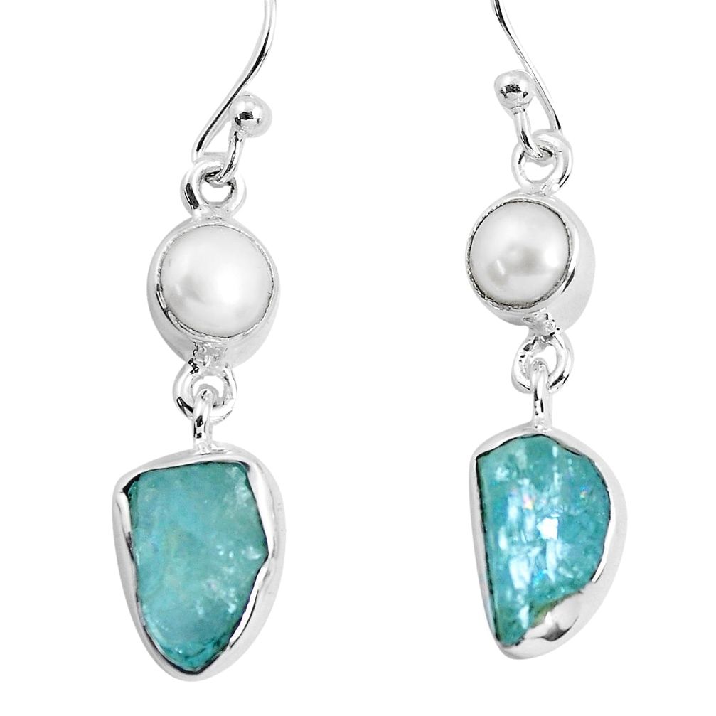 10.32cts natural aqua aquamarine rough pearl 925 silver dangle earrings p51738