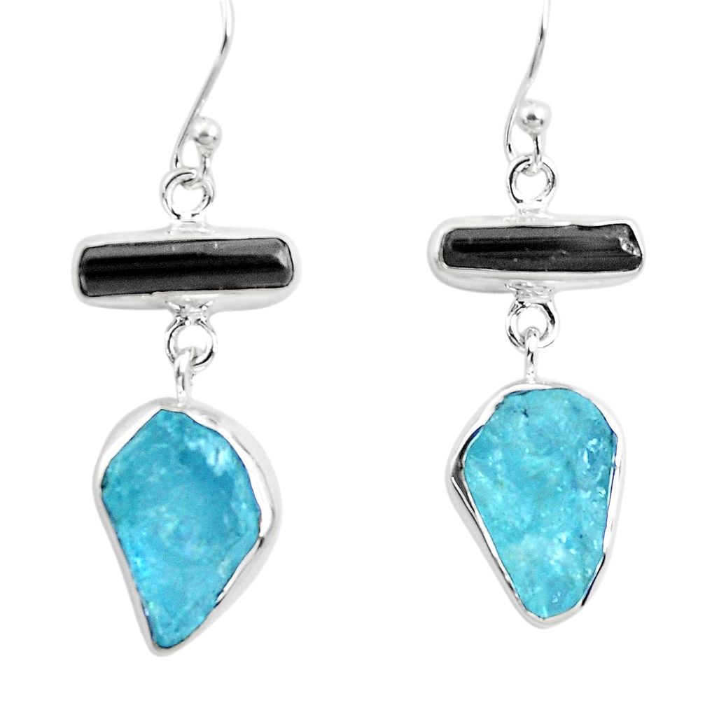 10.19cts natural aqua aquamarine rough tourmaline rough silver earrings p50679