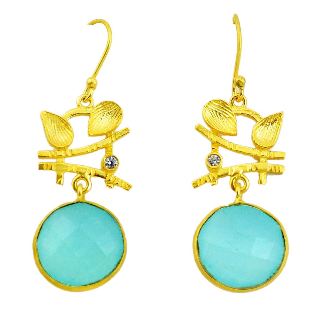 17.47cts natural aqua chalcedony 925 silver 14k gold chandelier earrings p49774