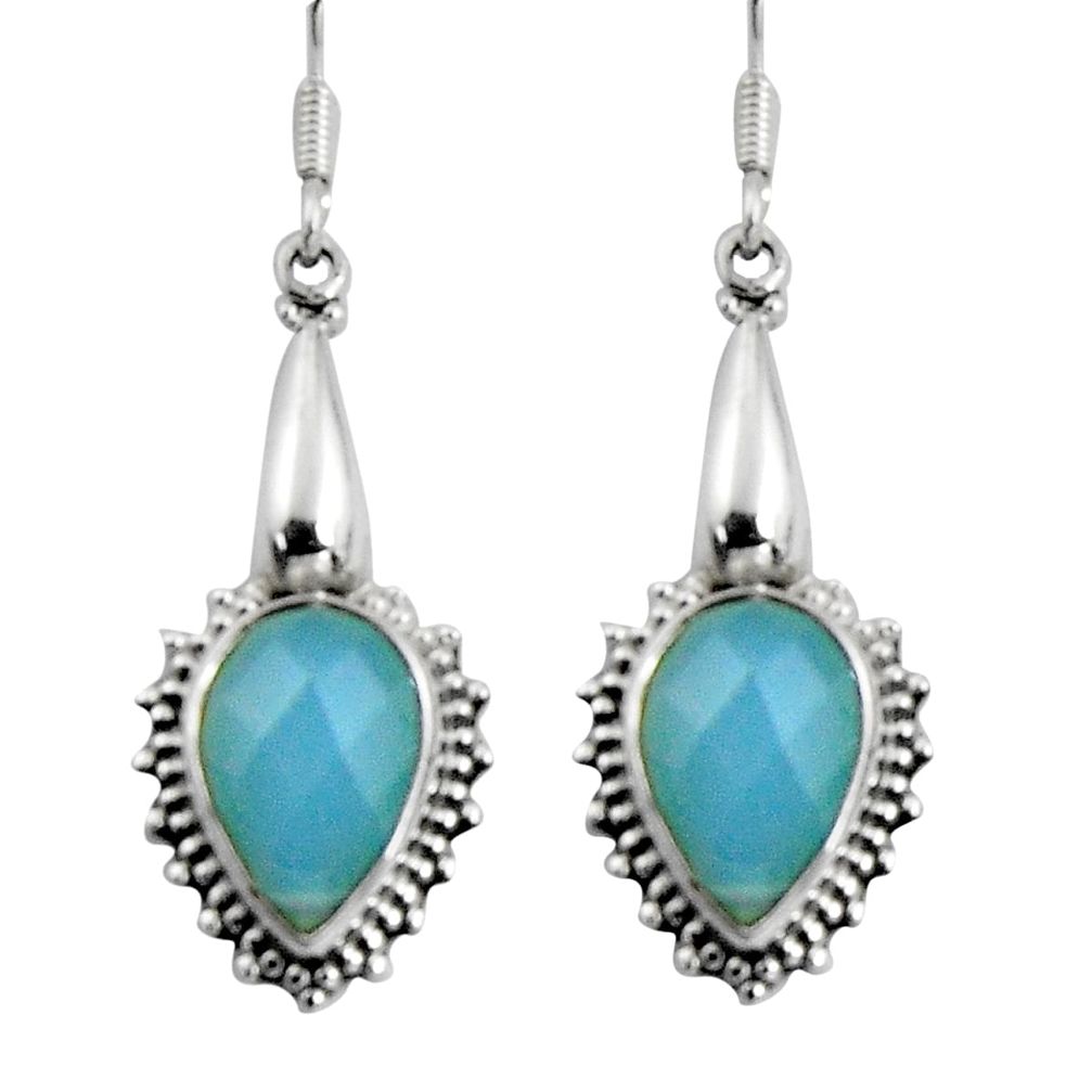10.02cts natural aqua chalcedony 925 sterling silver dangle earrings d32429