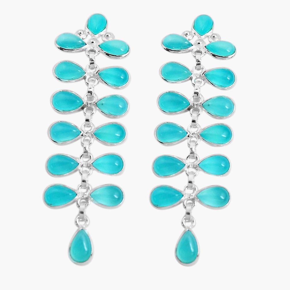 19.76cts natural aqua chalcedony 925 sterling silver dangle earrings p43802