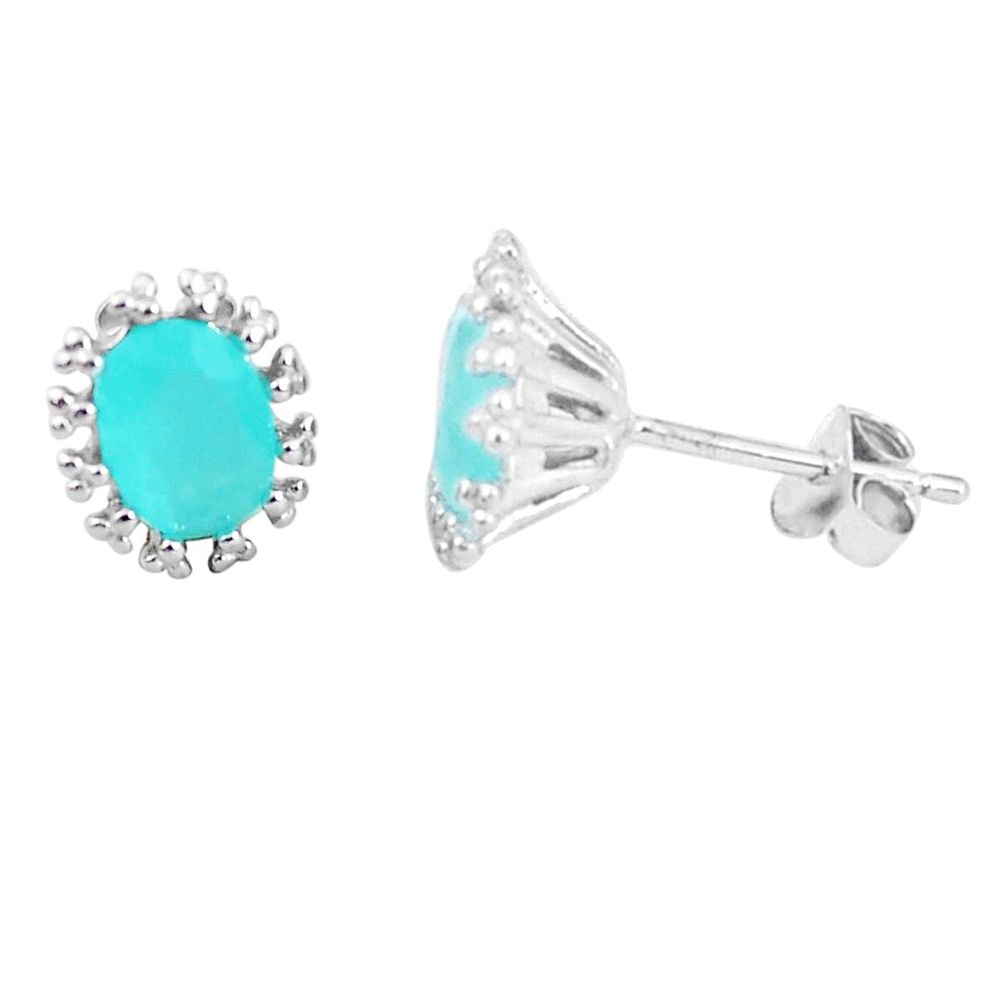 5.51cts natural aqua chalcedony 925 sterling silver stud earrings jewelry c1890