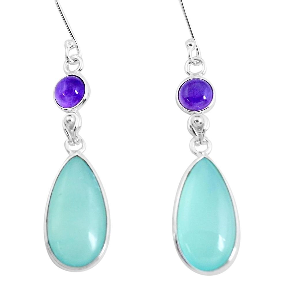 19.09cts natural aqua chalcedony amethyst 925 silver dangle earrings p47934