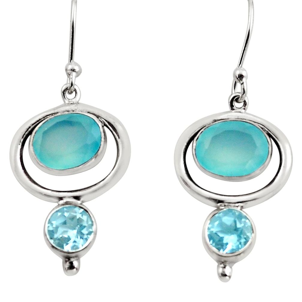 8.40cts natural aqua chalcedony topaz 925 sterling silver dangle earrings p88463