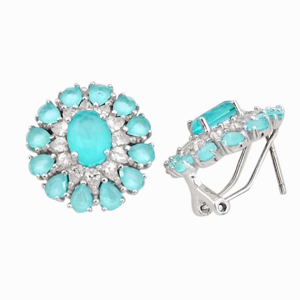 13.07cts natural aqua chalcedony topaz 925 sterling silver stud earrings c1833