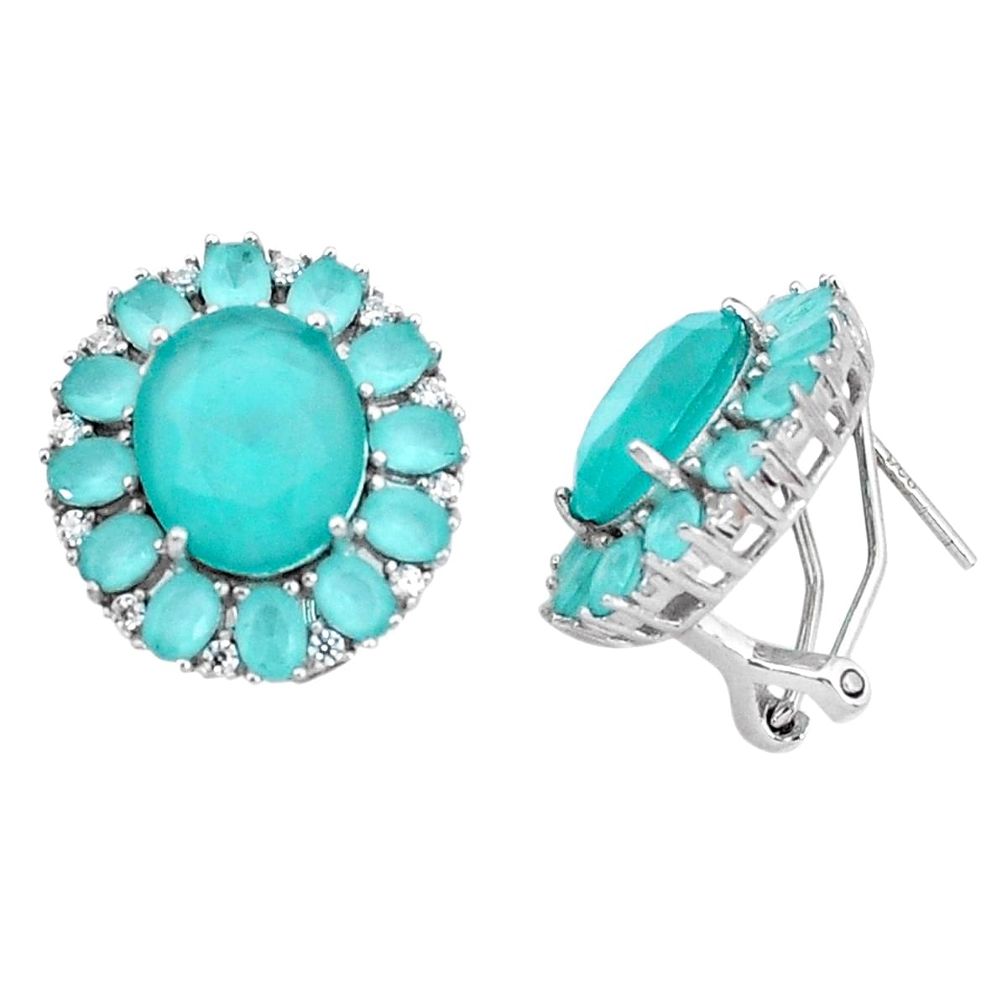 16.25cts natural aqua chalcedony topaz 925 sterling silver stud earrings c1834