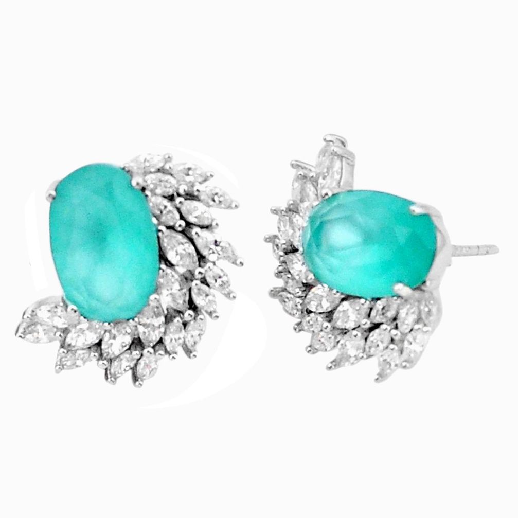 13.27cts natural aqua chalcedony topaz 925 sterling silver stud earrings c1837