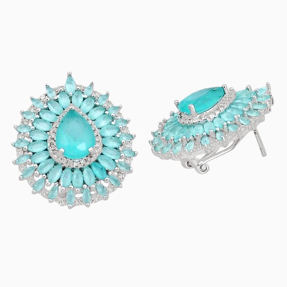 15.82cts natural aqua chalcedony topaz 925 sterling silver stud earrings c1838