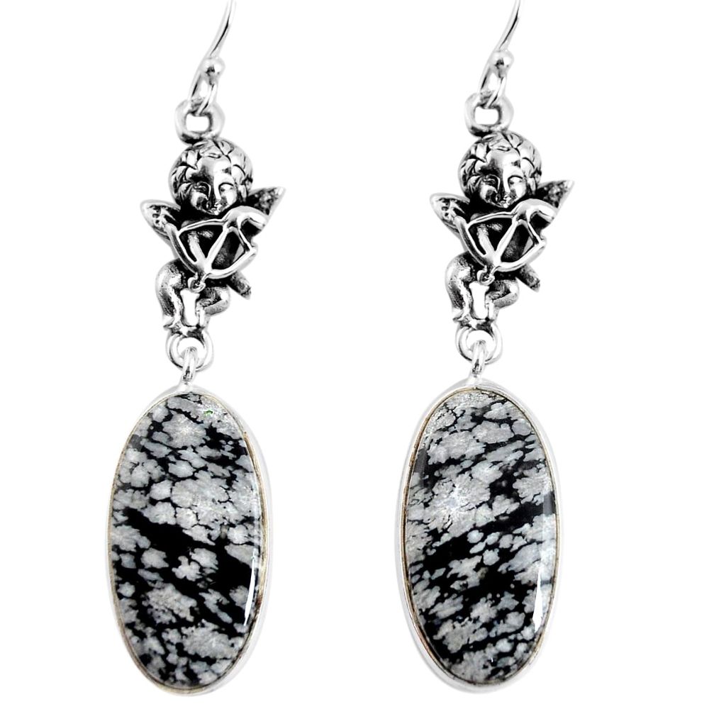 16.73cts natural australian obsidian silver cupid angel wings earrings p91857