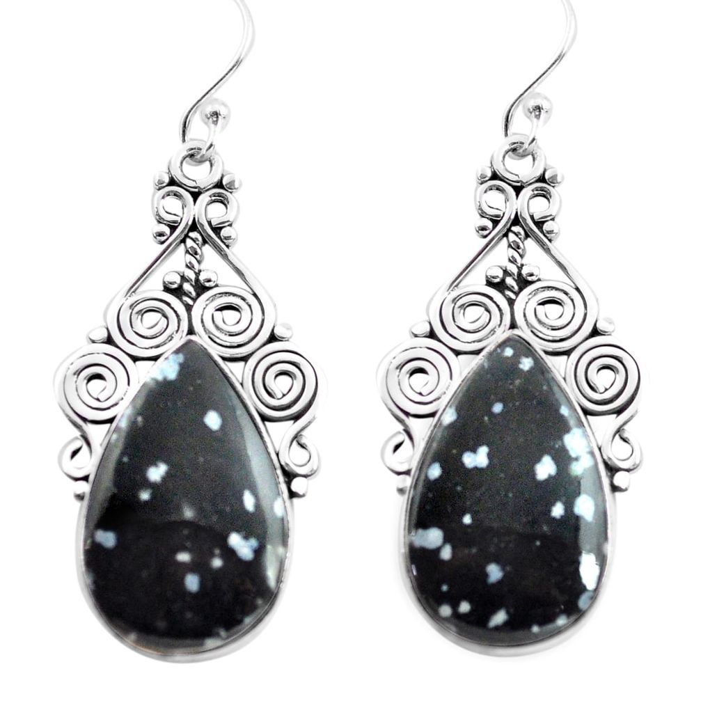 20.62cts natural black australian obsidian 925 silver dangle earrings p72602