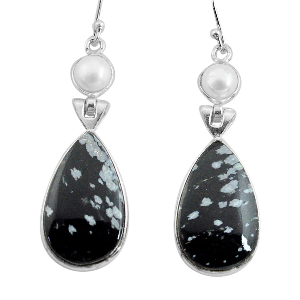 17.35cts natural black australian obsidian 925 silver dangle earrings p78611