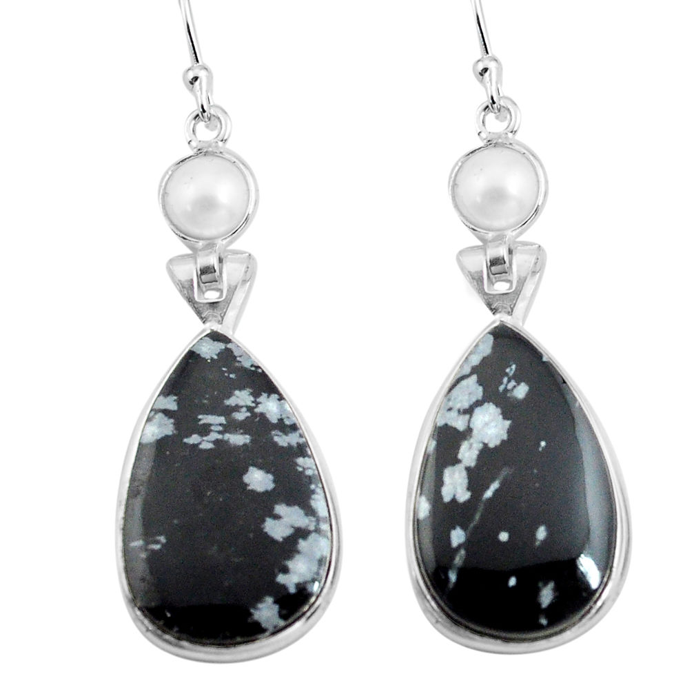 19.18cts natural black australian obsidian 925 silver dangle earrings p78617