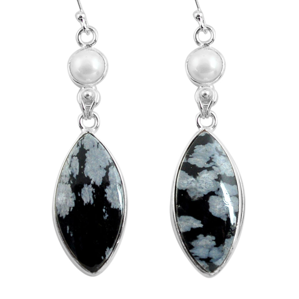 17.35cts natural black australian obsidian 925 silver dangle earrings p78618