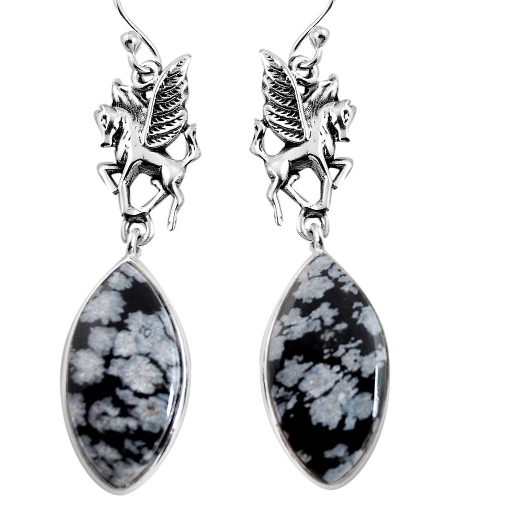 17.22cts natural black australian obsidian 925 silver unicorn earrings p91856