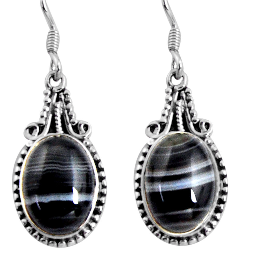 13.34cts natural black botswana agate 925 sterling silver dangle earrings d32453