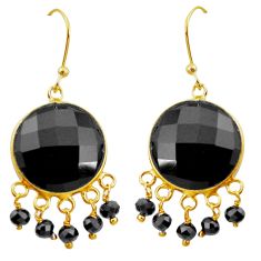 21.41cts natural black onyx 925 sterling silver 14k gold dangle earrings p50089