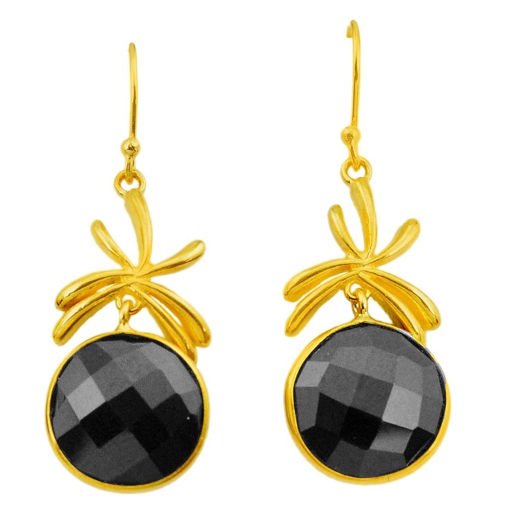 20.38cts natural black onyx 925 sterling silver 14k gold dangle earrings p50100