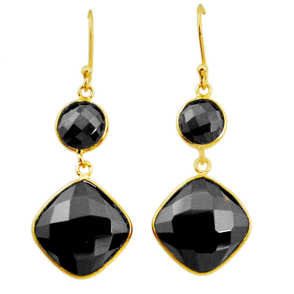 20.03cts natural black onyx 925 sterling silver 14k gold dangle earrings p50132