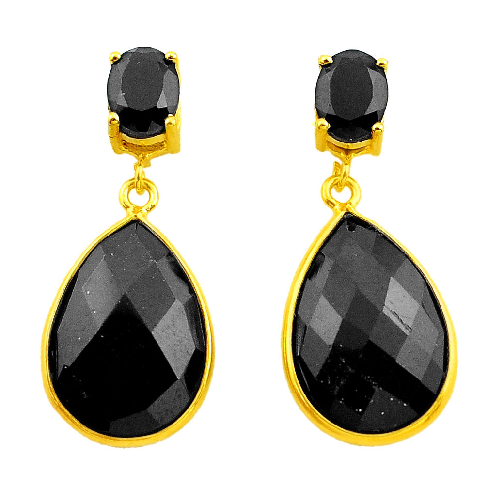  black onyx 925 sterling silver 14k gold dangle earrings p75287