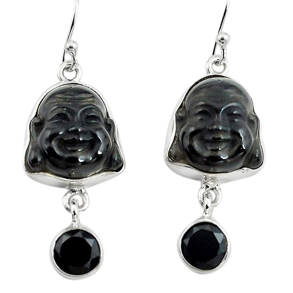 15.05cts natural black onyx 925 sterling silver buddha charm earrings p78201