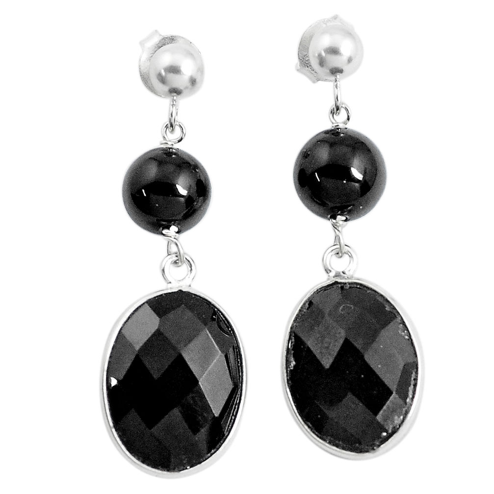 18.48cts natural black onyx 925 sterling silver dangle earrings jewelry p43665