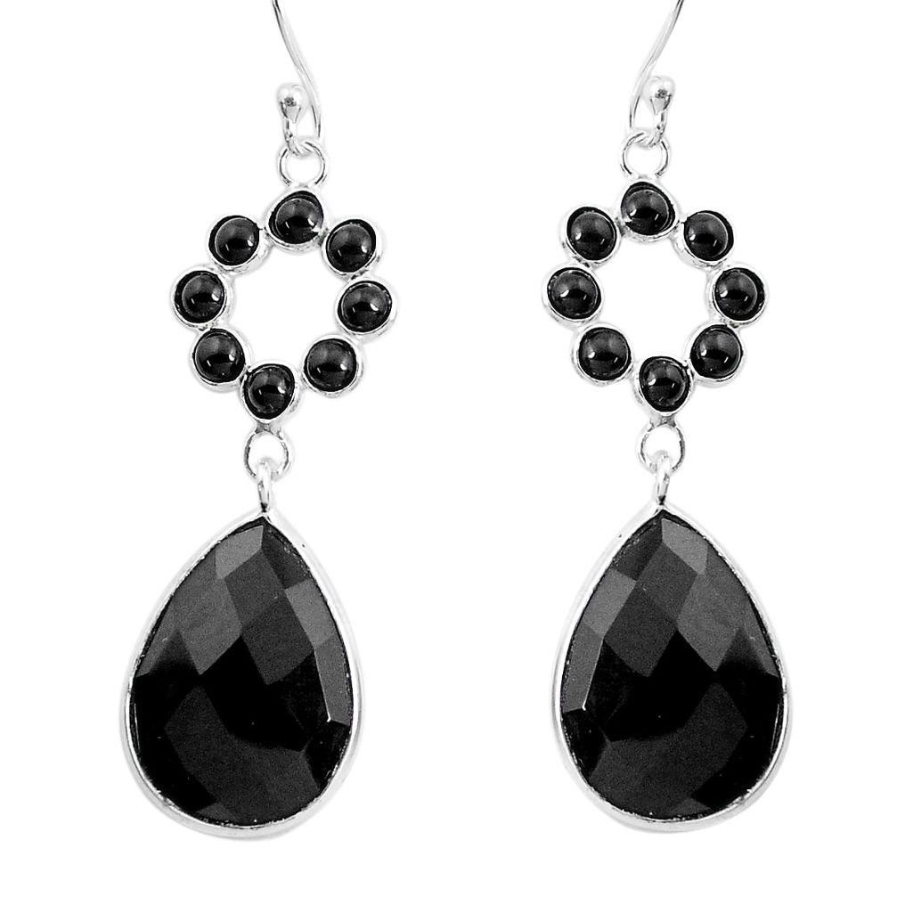 17.96cts natural black onyx 925 sterling silver dangle earrings jewelry p43714