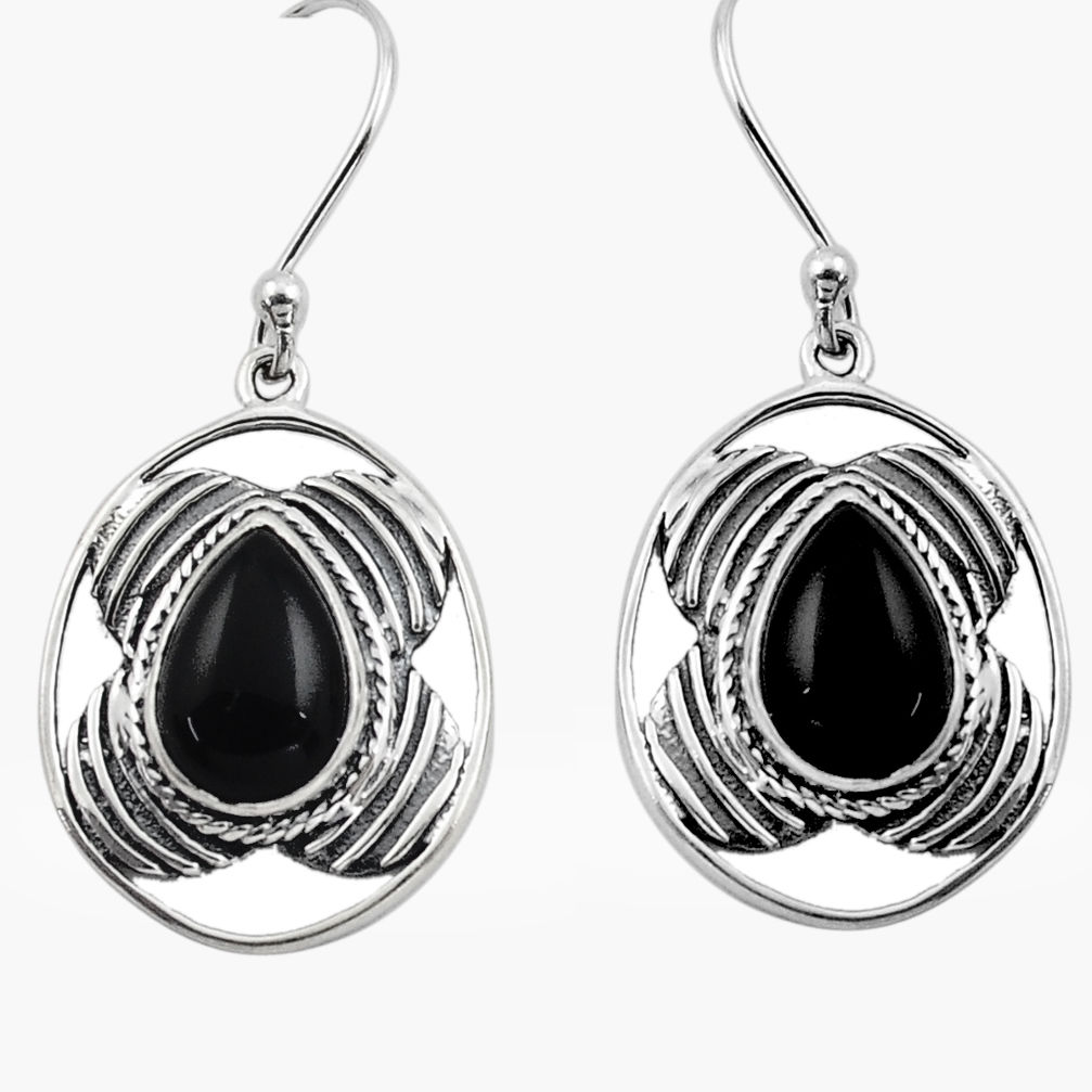6.31cts natural black onyx 925 sterling silver dangle earrings jewelry p88443