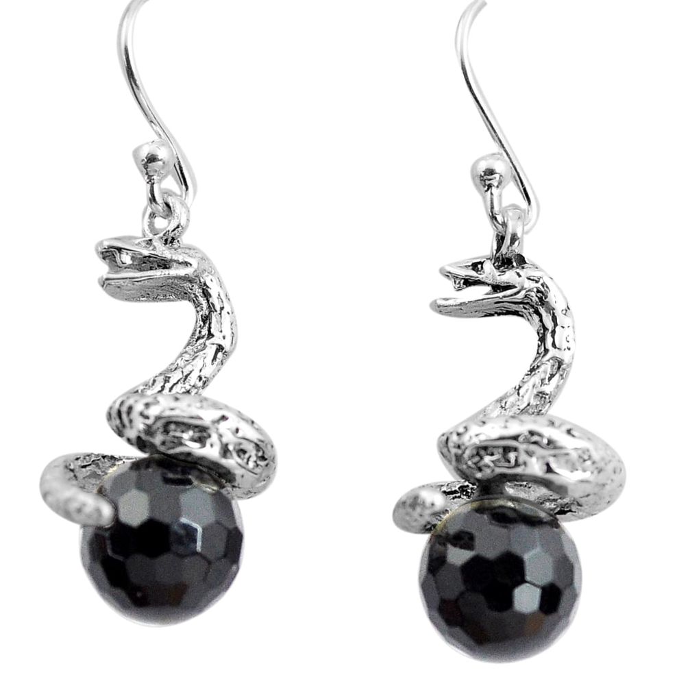 11.66cts natural black onyx 925 sterling silver snake earrings jewelry p84845