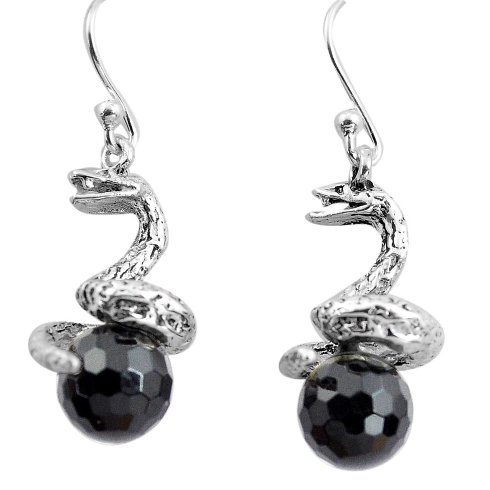 11.66cts natural black onyx 925 sterling silver snake earrings jewelry p84849