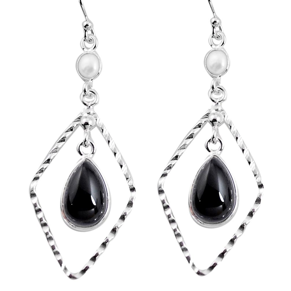 8.80cts natural black onyx pearl 925 sterling silver dangle earrings p92481