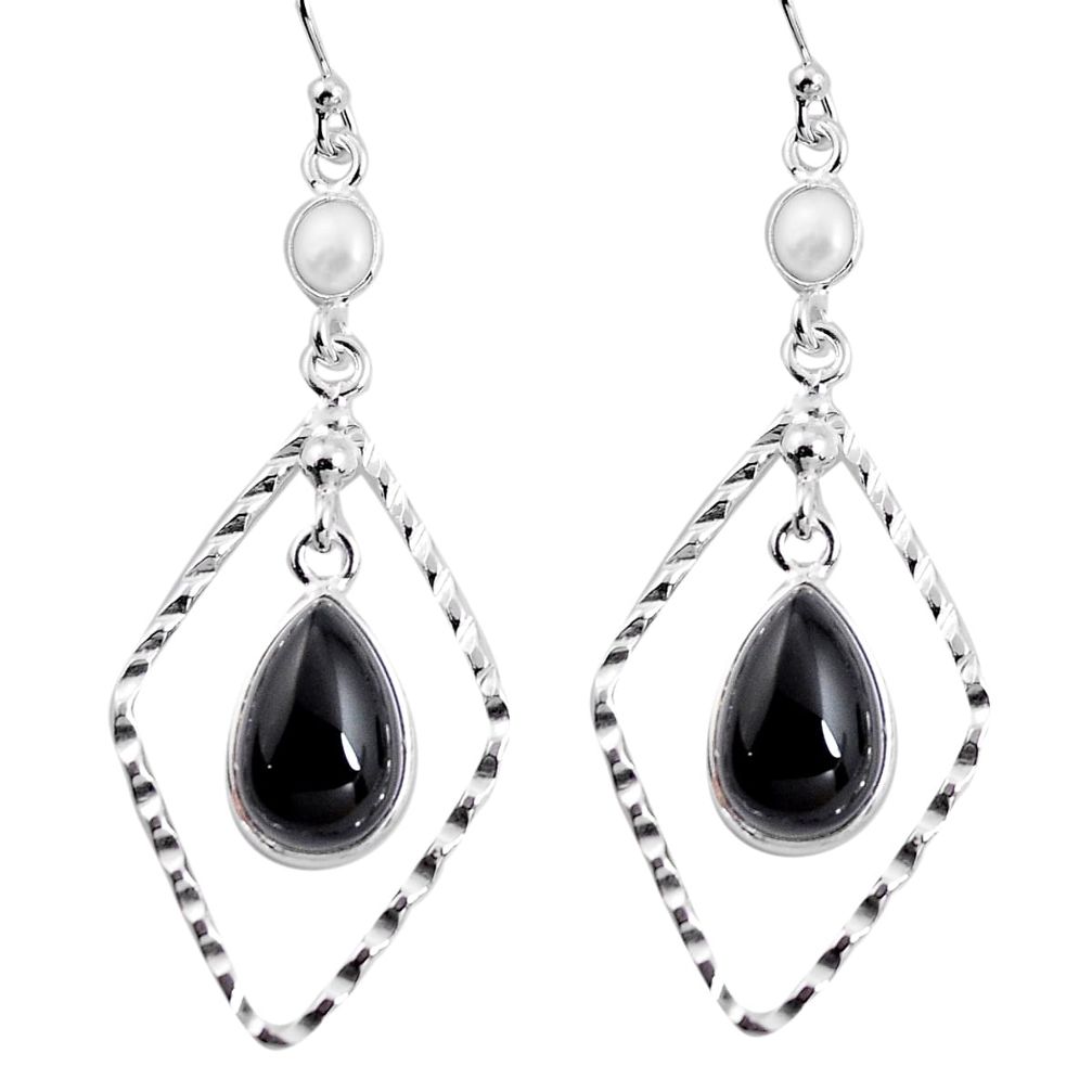 8.80cts natural black onyx pearl 925 sterling silver dangle earrings p92482