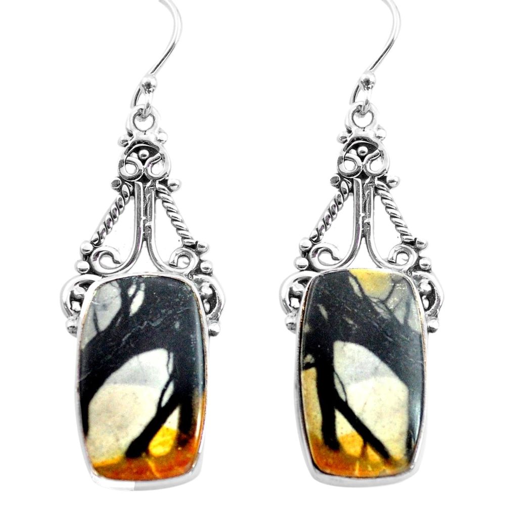 18.94cts natural black picasso jasper 925 sterling silver dangle earrings p72693