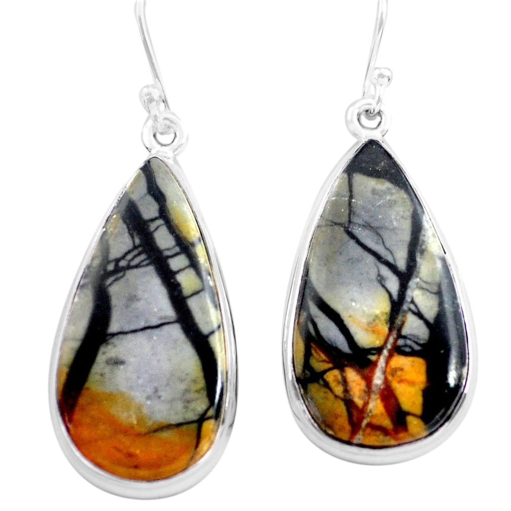 24.33cts natural black picasso jasper 925 sterling silver dangle earrings p72793
