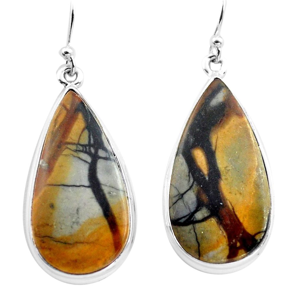 27.08cts natural black picasso jasper 925 sterling silver dangle earrings p72796