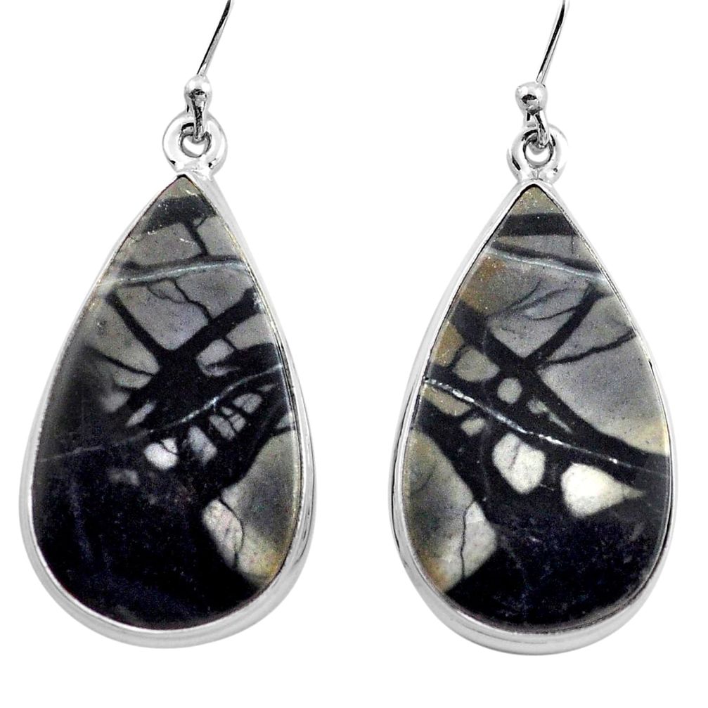 25.60cts natural black picasso jasper 925 sterling silver dangle earrings p88765