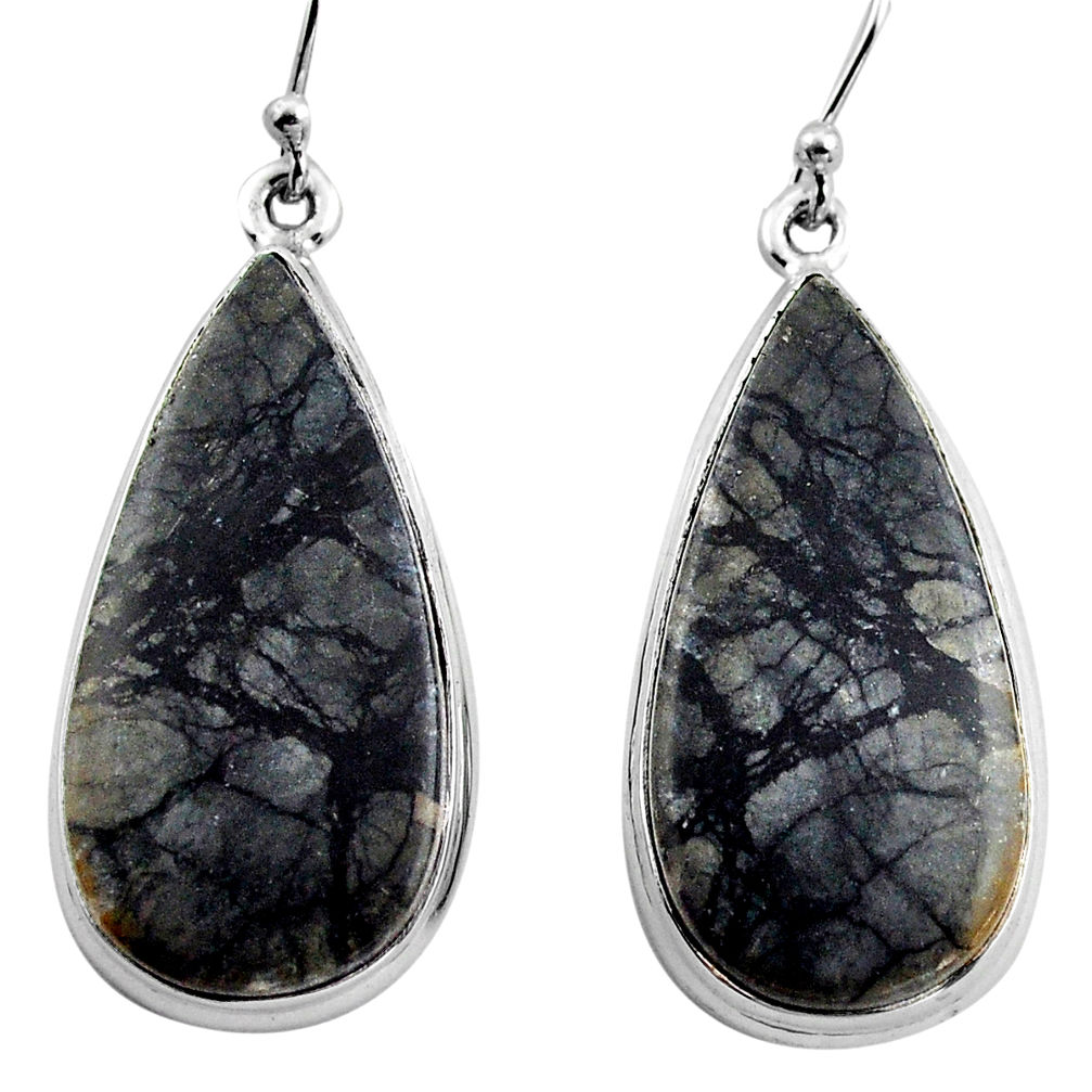 25.57cts natural black picasso jasper 925 sterling silver dangle earrings p88766