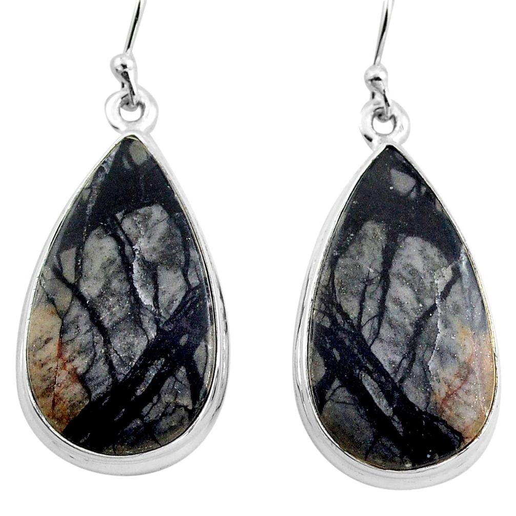 22.87cts natural black picasso jasper 925 sterling silver dangle earrings p88767