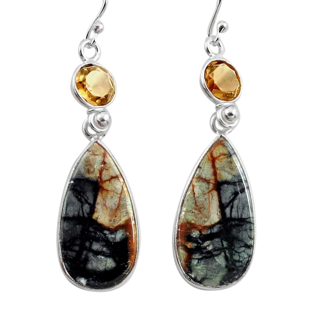 16.71cts natural black picasso jasper smoky topaz 925 silver earrings p78661