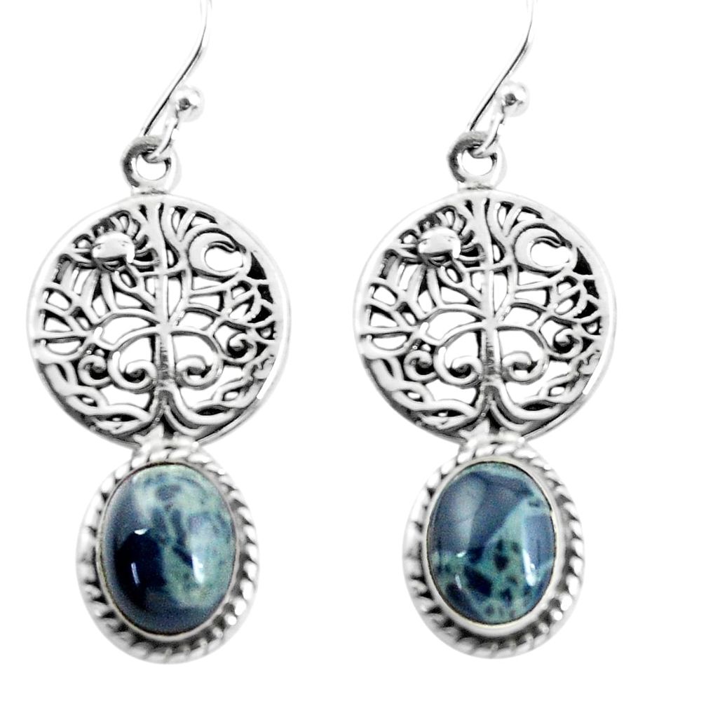 8.54cts natural black toad eye 925 sterling silver tree of life earrings p60806