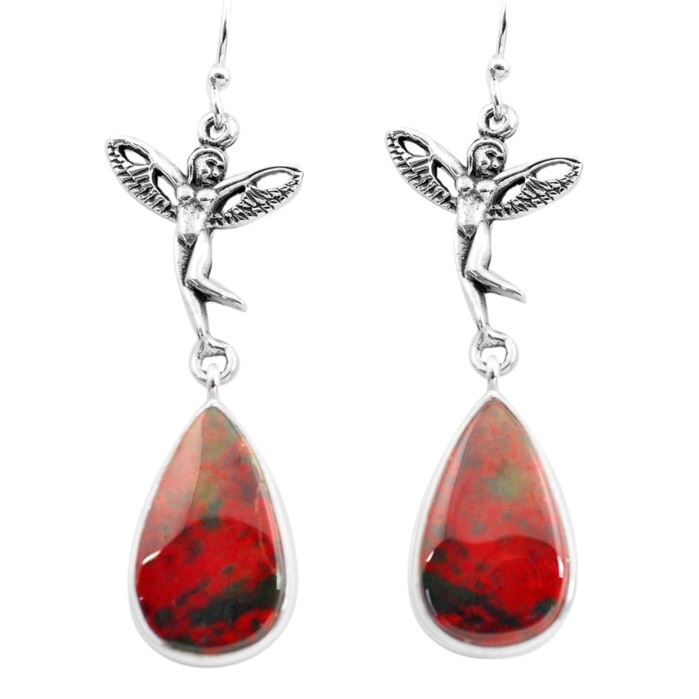 15.08cts natural bloodstone african 925 silver angel wings fairy earrings p72534