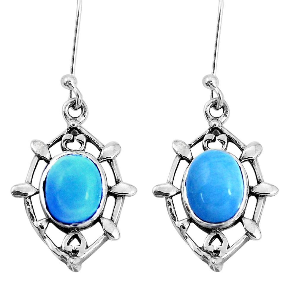 6.43cts natural blue angelite 925 sterling silver dangle earrings jewelry p58166