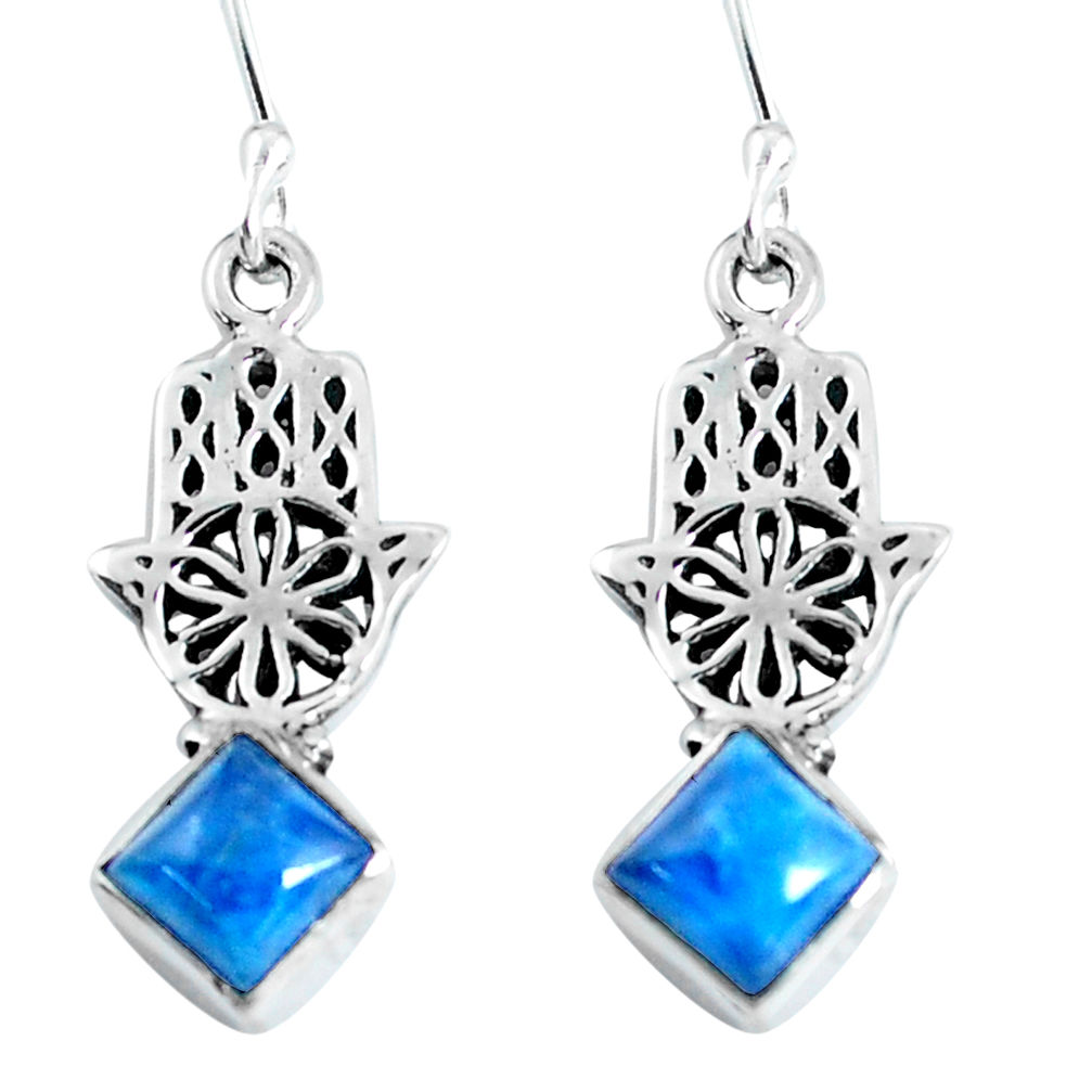 5.06cts natural blue apatite 925 silver hand of god hamsa earrings d31608