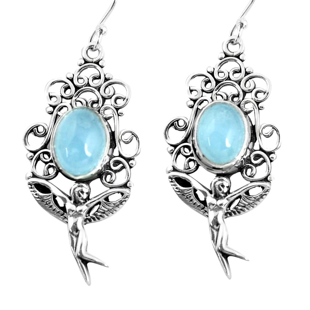 6.32cts natural blue aquamarine 925 silver angel wings fairy earrings p52002