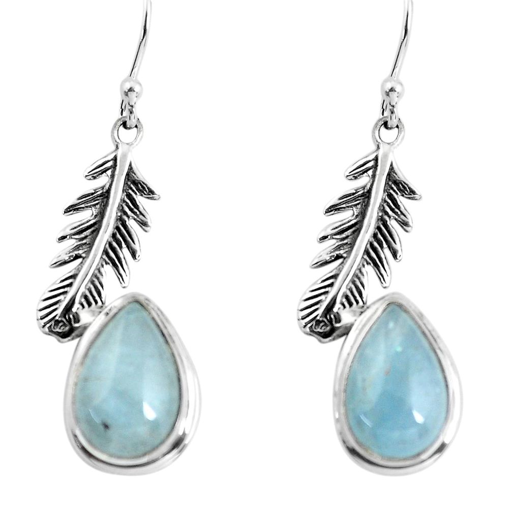 7.67cts natural blue aquamarine 925 silver dangle feather charm earrings p55483