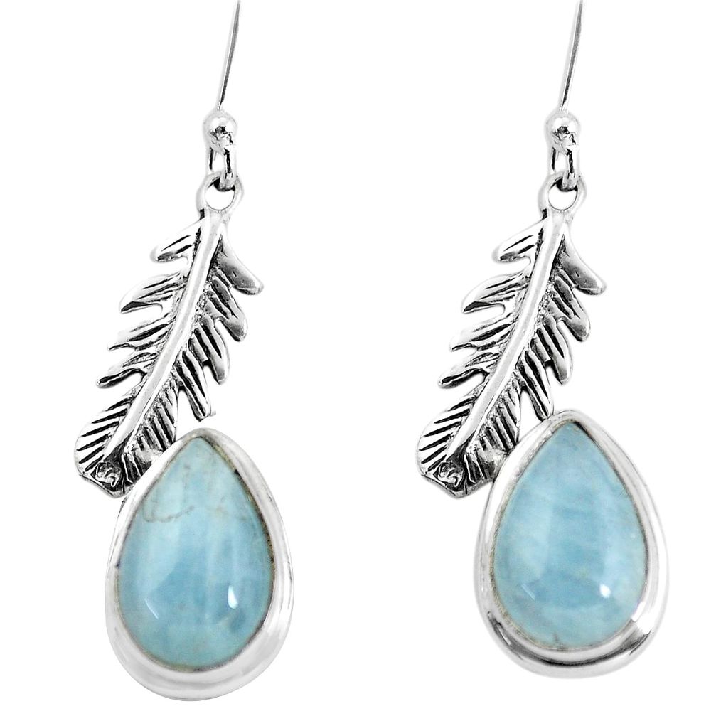 8.25cts natural blue aquamarine 925 silver dangle feather charm earrings p55486