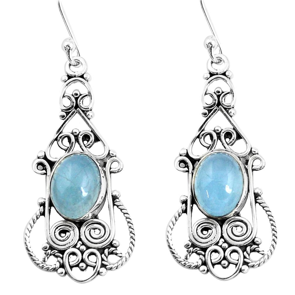 6.02cts natural blue aquamarine 925 sterling silver dangle earrings p52237