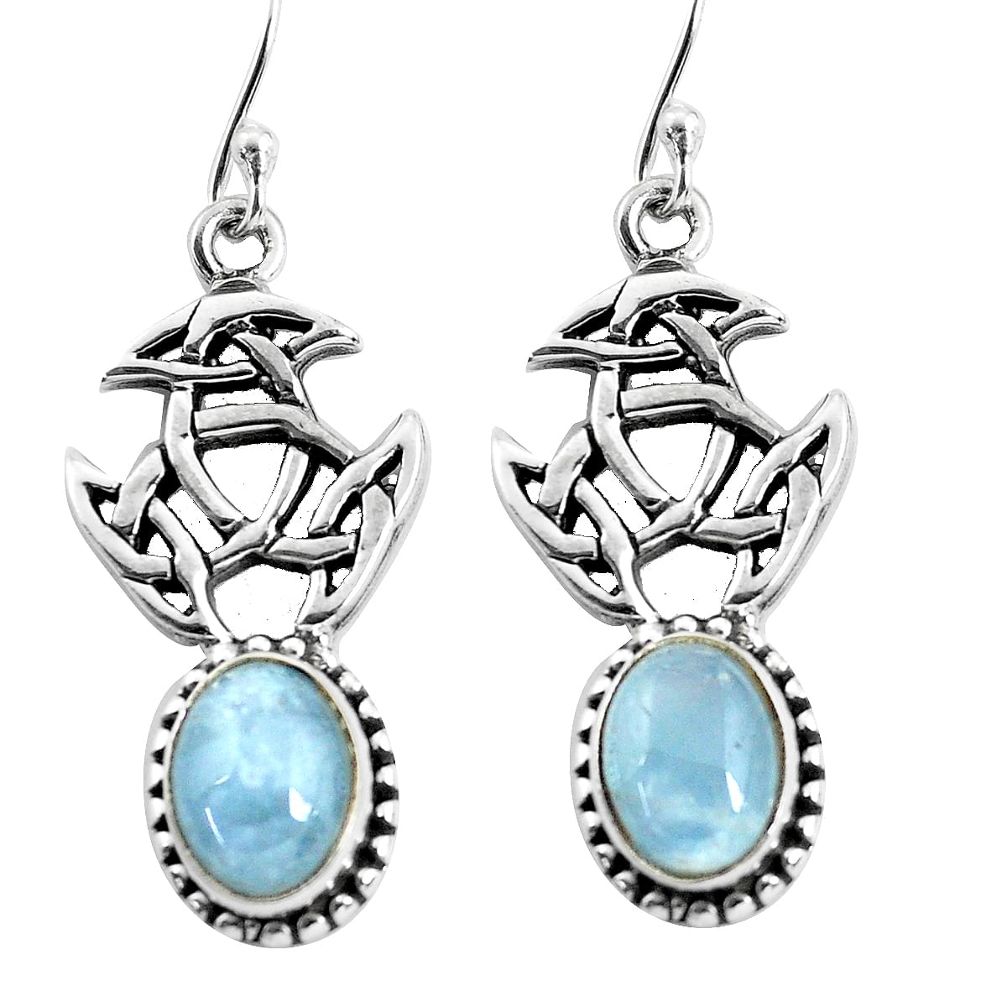 6.56cts natural blue aquamarine 925 sterling silver dangle earrings p54862