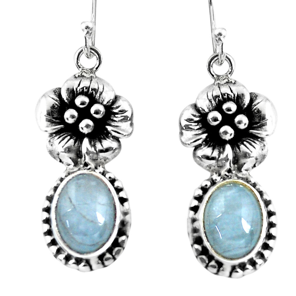 7.07cts natural blue aquamarine 925 sterling silver flower earrings p54929